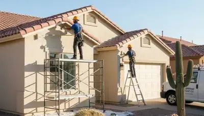 Painting contractor in Glendale, AZ preparing a home exterior for professional painting